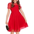 thumbnail image 1 of SonxaHe Big Girl Dress Fashion Short Sleeve Mesh Dresses Kids Summer Elegant Party Princess Tulle Dresses Red,Size 5-14 Y, 1 of 2