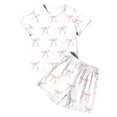 thumbnail image 1 of SonxaHe Big Girl Homewear Outfits Bow Pattern Short Sleeve T Shirt Shorts Relaxed Cozy Sleepwear Outfit Set for Kids White,Size 11-12 Y, 1 of 3