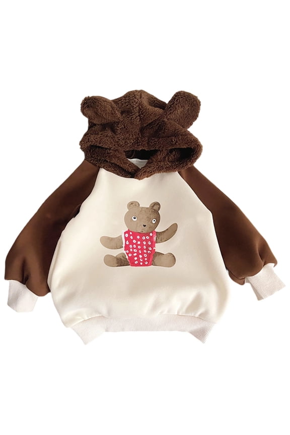 Big Girl Hooded Sweatshirt Fleece Warm Cute Bear Hood Long Sleeve Cozy Loose Fall Winter Hoodie Brown,Sized 9-10