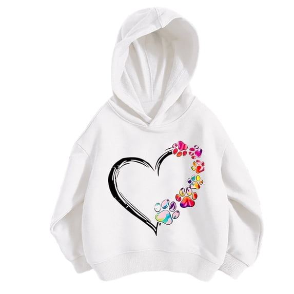 SonxaHe Big Girl Hoodies Lightweight Heart Prints Hooded Sweatshirt Kids Durable Relaxed Activewear Comfortable Hoodies White,Size 9-10 Y