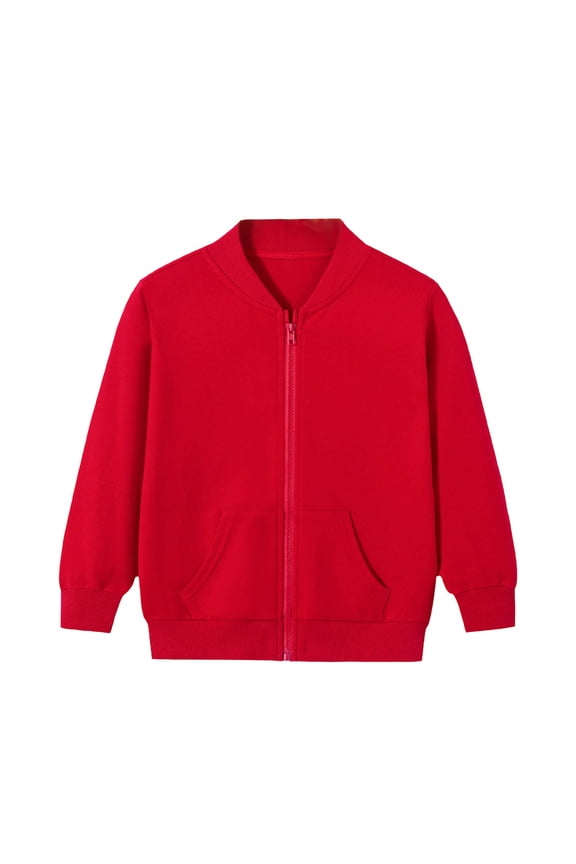 Big Girl' Jacket Solid Zip Up Long Sleeve Bomber Jackets Kids Athletic Autumn Casual Outerwear Jackets Red,Sized 18