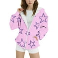 thumbnail image 1 of SonxaHe Big Girl' Jacket Star Print Long Sleeve Zip Hooded Sweatshirt Lightweight Athletic Jackets Pink,Sized 10-11, 1 of 4