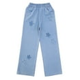 thumbnail image 1 of SonxaHe Big Girl Jeans Star Patch Straight Leg Elastic Waist Denim Pants Child Casual Spring Summer Jeans Blue,Sized 11-12, 1 of 8