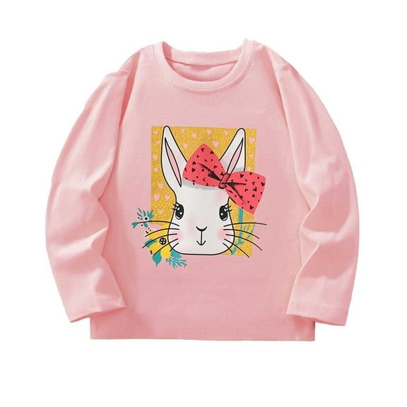 SonxaHe Big Girl' Knit Sweatshirts Long Sleeve Cute Rabbit Print Loose Cozy Fall Winter Sweatshirts Pink,Sized 7-8