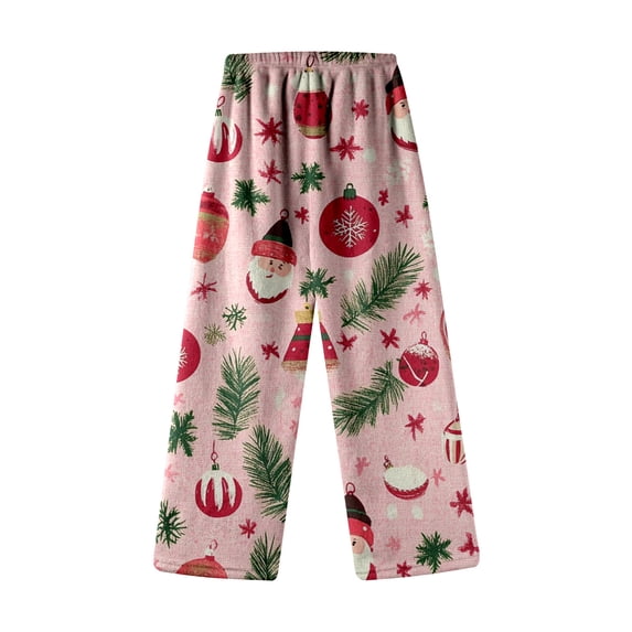 SonxaHe Big Girl Pants Christmas Santa Cartoon Flannel Soft Loungewear Pants Child Fleece Warm Fall Winter Homewear Pants Pink,Sized 10-11