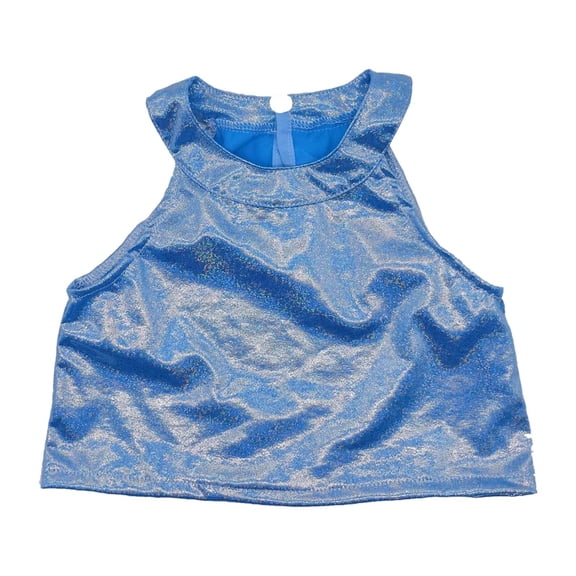SonxaHe Big Girl T Shirt Shiny Dance Crew Neck Sleeveless Crop Top Children Holiday Party Wear Glitter Stage Tees Blue,Sized 10-11