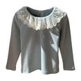 thumbnail image 1 of SonxaHe Big Girl' Tshirt Long Sleeve Lace Collar Comfy Tee Child Fall Winter Soft Basic Undershirt Blue,Sized 8-9, 1 of 2