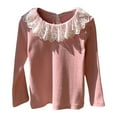 thumbnail image 1 of SonxaHe Big Girl' Tshirt Long Sleeve Lace Collar Comfy Tee Child Fall Winter Soft Basic Undershirt Pink,Sized 8-9, 1 of 2