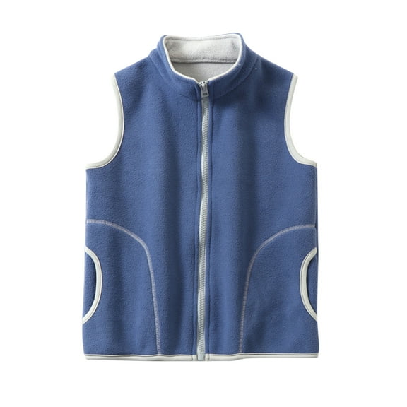 SonxaHe Big Girl Vest Winter Fleece Lined Sleeveless Zip Up Outerwear Flannel Warm Thickened Winter Coat Blue,Sized 7-8