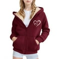 thumbnail image 1 of SonxaHe Big Girl Winter Jacket Fleece Zip Up Hooded Jacket Cute Casual Thickened Warm Coat with Pockets Red,Sized 8-9, 1 of 3