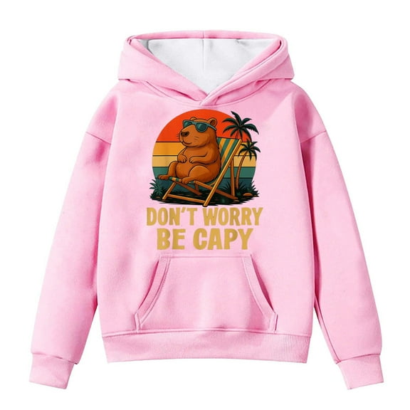 SonxaHe Big Girl's Hoodies Cartoon Capybara Print Long Sleeve Pocket Hooded Sweatshirt Soft Loose Autumn Winter Hoodies Pink,Sized 13-14