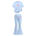 thumbnail image 1 of SonxaHe Big Girl's Outfits Valentine's Day Graphic Short Sleeve Top Flared Pants Child Stylish Cozy Soft Outfit Set Blue,Size 8-9, 1 of 1