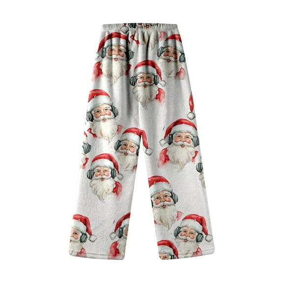 SonxaHe Big Girl's Pants Christmas Santa Flannel Warm Cozy Homewear Pants Kids Thermal Fleece Winter Sleepwear Pants White,Sized 12-13
