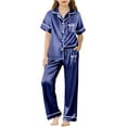 thumbnail image 1 of SonxaHe Big Girl's Silk Outfits Sleepwear Short Sleeve Shirt Pants Kids Comfy Loose Loungewear Nightwear Outfits Blue,Sized 9-10, 1 of 3