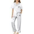 thumbnail image 1 of SonxaHe Big Girl's Silk Outfits Sleepwear Short Sleeve Shirt Pants Kids Comfy Loose Loungewear Nightwear Outfits White,Sized 13-14, 1 of 3