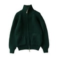 thumbnail image 1 of SonxaHe Big Girl's Sweater Turndown Collar Zipper Knitted Cardigan Kids Streetwear Warm Fall Winter Sweaters Green,Sized 7-8, 1 of 7