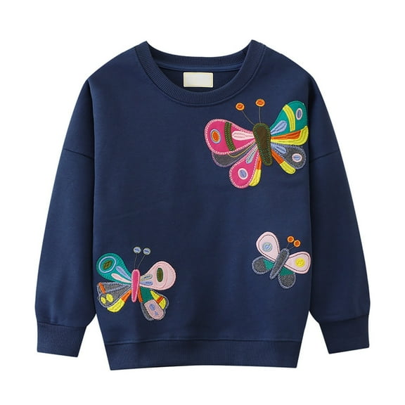 SonxaHe Big Girl's Sweatshirt Butterfly Prints Long Sleeve Loose Cozy Casual Pullover Sweatshirts Blue,Sized 7-8