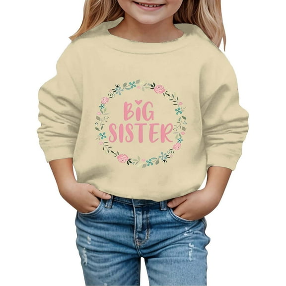 SonxaHe Big Girl's Sweatshirt Letter Printed Long Sleeved Soft Cozy Loose Fall Winter Sweatshirts Beige,Sized 9-10