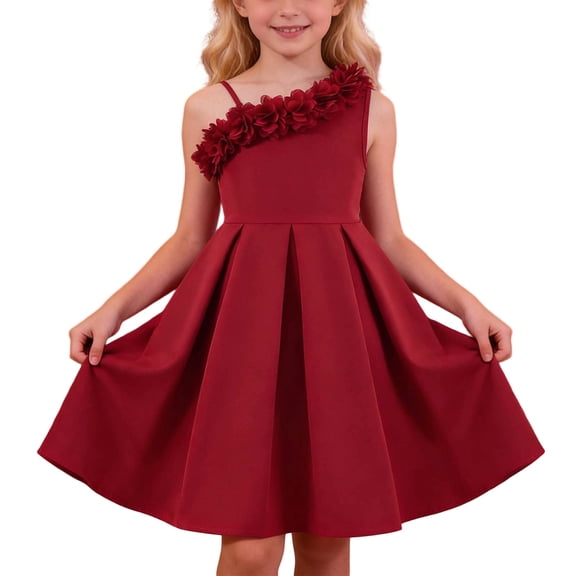 SonxaHe Big Girl's Dress Floral Lace Trim Off Shoulder Evening Gown Kids Elegant Birthday Party Pageant Dresses Red,Szie 9-10 Y