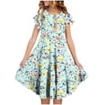 thumbnail image 1 of SonxaHe Big Girls Dress Floral Prints Short Sleeve Flowy Dresses Children Summer Party Comfortable Loose Dresses Green,Size 6-15 Y, 1 of 4