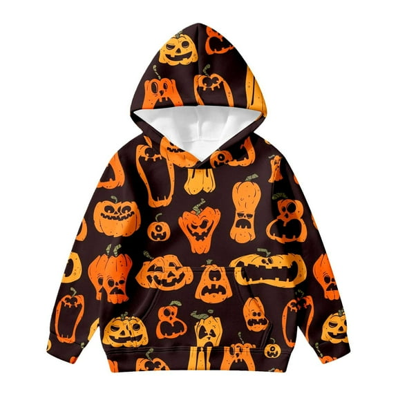 SonxaHe Big Girls' Hooded Sweatshirt Halloween Pumpkin Prints Long Sleeve Holiday Winter Sweatshirt Orange,Sized 9-10