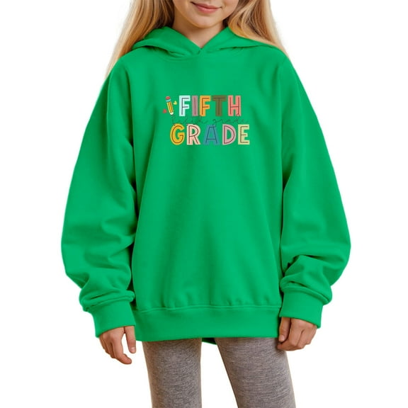 SonxaHe Big Girls' Hoodie School Letter Prints Long Sleeve Loose Soft Comfy Pullover Full Hoodie Green,Sized 9-10