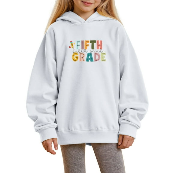 SonxaHe Big Girls' Hoodie School Letter Prints Long Sleeve Loose Soft Comfy Pullover Full Hoodie White,Sized 9-10