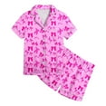 thumbnail image 1 of SonxaHe Big Girls Outfit Set Satin Bow Prints Short Sleeve Button Shirt Shorts Children Silk Comfy Sleepwear Outfits Pink,Sized 7-8, 1 of 3