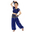 thumbnail image 1 of SonxaHe Big Girls' Outfits Sequins Short Sleeve Crop Top Pants Children Festive Party School Dancewear Outfit Set Blue,Size 8-9 Y, 1 of 3