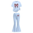 thumbnail image 1 of SonxaHe Big Girls Outfits Valentine's Day Bow Graphic Short Sleeve Tshirt Flared Pants Stylish Comfy Outfit Set for Kids Blue,Size 7-8, 1 of 4