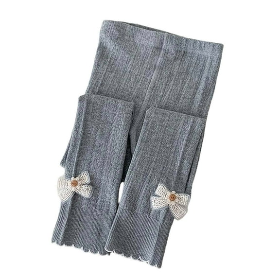 SonxaHe Big Girls' Pants Cute Bow Knitted Stretch Leggings Baby Fashion Active Solid Cotton Tights Gray,Sized 8-10