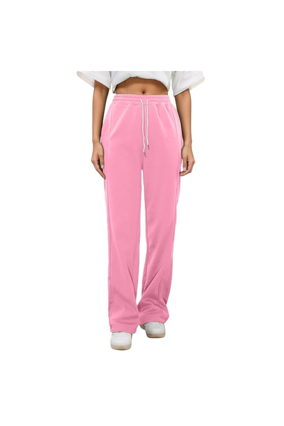 Big Girls Pants Drawstring Elastic Waist Straight Leg Casual Sports Spring Fall Sweatpants Pink,Sized 7-8