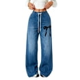thumbnail image 1 of SonxaHe Big Girls' Pants Drawstring Elastic Waist Straight Leg Sweatpants Thin Activewear Casual Trousers for Teens Blue,Size 10-11 Y, 1 of 3