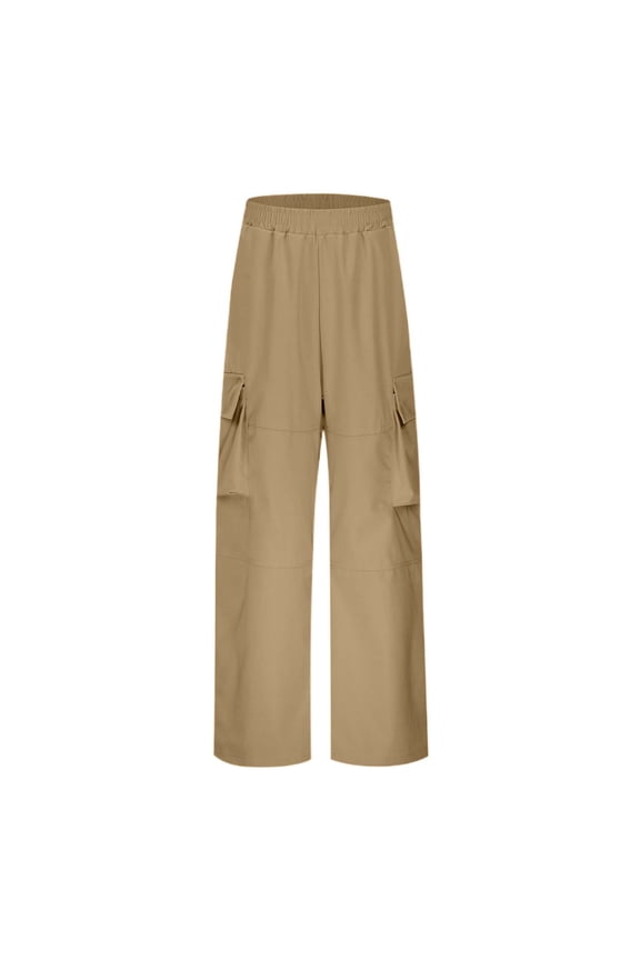 Big Girls Pants Elastic Waist Loose Jogger Cargo Pants with Pockets Kids Casual Active Sweatpants Beige,Sized 11-12