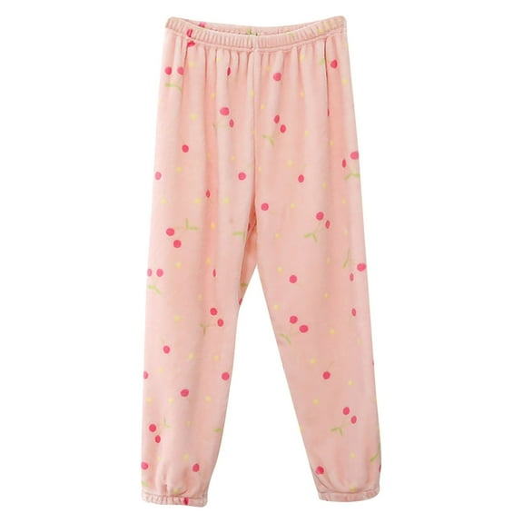 SonxaHe Big Girls' Pants Flannel Warm Homewear Jogger Loose Pants Kids Winter Soft Fuzzy Comfy Pants Pink,Sized 9-10