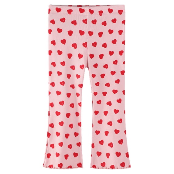SonxaHe Big Girls' Pants Heart Prints Stretchy Waist Flared Leg Leggings Kids Vintage Soft Active Comfy Pants Pink,Sized 7-8