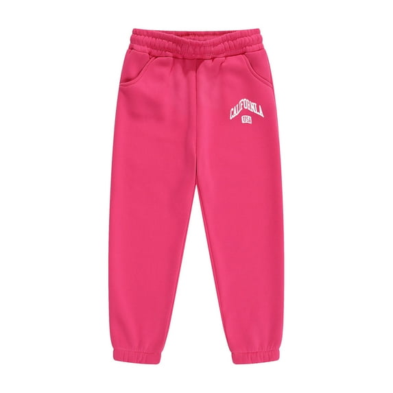 SonxaHe Big Girls Pants Letter Print Elastic High Waist Cargo Pants Child Athletic Comfy Fall Sweatpants Pink,Sized 8-9