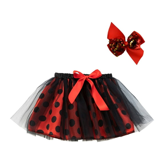 SonxaHe Big Girls Skirts Polka Dot Prints Stretch Waist Ballet Skirt with Hairpin Kids Party Dance Tulle Skirts,2-Piece Black,Sized 9-11
