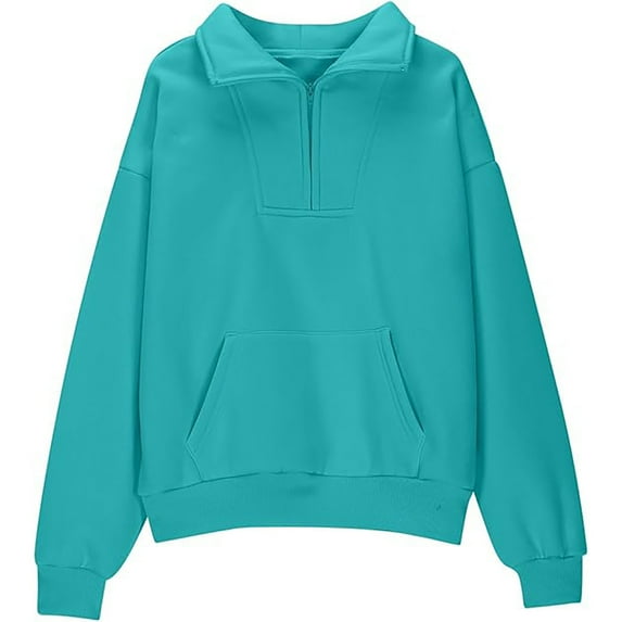 SonxaHe Big Girls Sweatshirt Quarter Zip Stand Collar Long Sleeve Sports Loose Sweatshirts Green,Sized 11-12