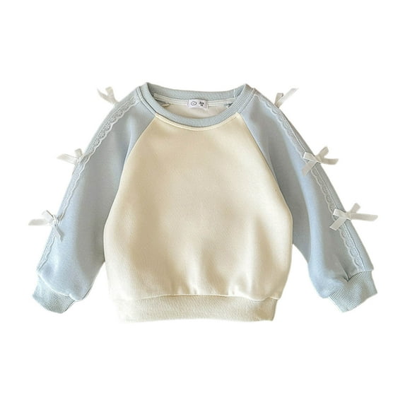 SonxaHe Big Girls Sweatshirts Lined 3D Bow Long Sleeve Streetwear Casual Relaxed Sweatshirt Blue,Sized 8-9