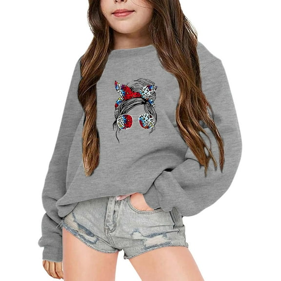 SonxaHe Big Girls' Sweatshirts Long Sleeve Cartoon Print Relaxed Casual Pullover Sweatshirt with Pocket Gray,Sized 11-12