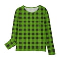 thumbnail image 1 of SonxaHe Big Girls Tshirt Long Sleeve Plaid Comfy Shirt Child Loose Autumn Winter Basic Casual Shirt Green,Sized 8-9, 1 of 5
