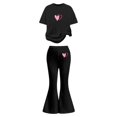 thumbnail image 1 of SonxaHe Big Girls Valentine's Day Outfits Heart Graphic Short Sleeve Tshirt Flared Pants Kid Stylish Soft Comfy Outfits Black,Size 9-10 Y, 1 of 4