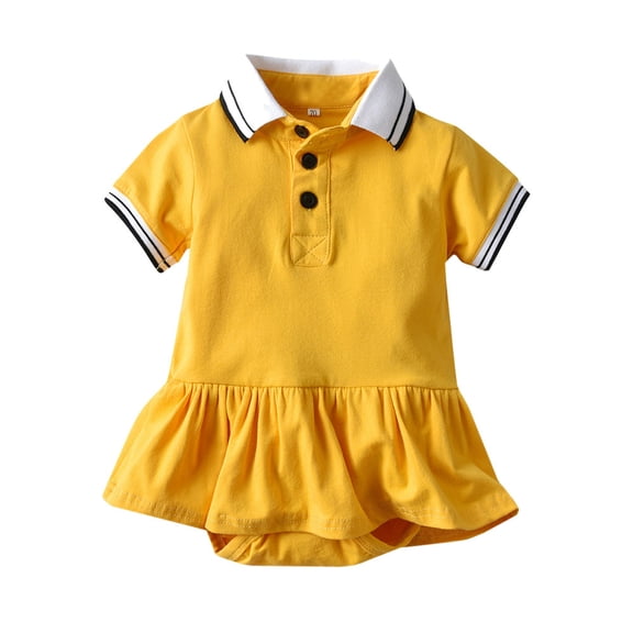 SonxaHe Bodysuits for Infant Girl Summer Solid Short Sleeve Romper Dress Kids School Party Basic Jumpsuits Clothes Yellow,Size 18-24 M