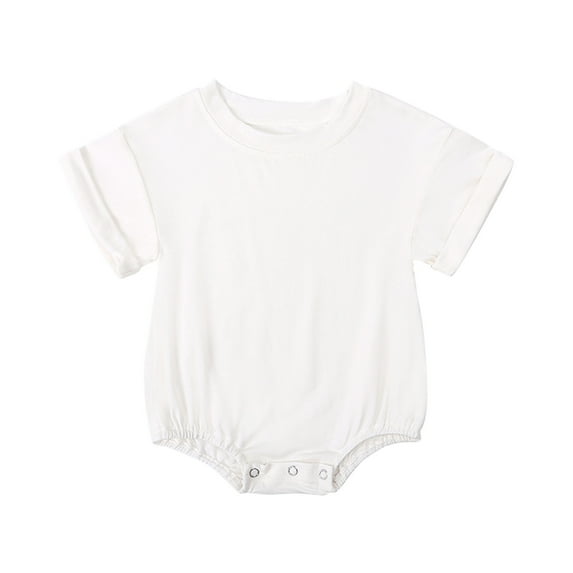 SonxaHe Bodysuits for Newborn Boys Girls Summer Solid Short Sleeve Romper Baby Soft Comfortable Lightweight Clothes White,Size 6-12 M