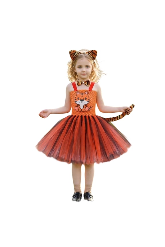 Dress for Big Girl Fashion Role Play Sleeveless Tulle Dresses Children Party Comfortable Tutu Dress Clothes Orange,Size 10-12 Y