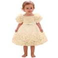 thumbnail image 1 of SonxaHe Dress for Infant Girl Ruffle Sleeves 3D Flower Evening Gown Baby Formal Wedding Birthday Party Princess Dress Beige,Szie 18-24 M, 1 of 3