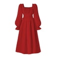thumbnail image 1 of SonxaHe Dresses for Big Girl Puff Sleeve Square Neck Long Dress Children Elegant Spring Birthday Princess Gown Red,Szie 12-13 Y, 1 of 4