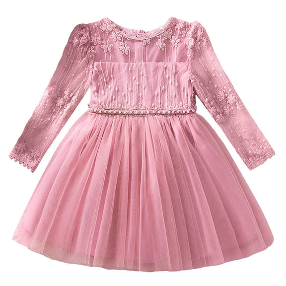 SonxaHe Dresses for Infant Girl Floral Embroidery Long Sleeve Tulle Gown Kids Wedding Pageant Princess Dresses Red,Size 9 M-3 Y