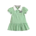 thumbnail image 1 of SonxaHe Dresses for Girl Elegant Short Sleeve Plaid Dress Baby Cute Loose Comfortable Birthday Party Dresses Green,Size 6 M-4 Y, 1 of 5